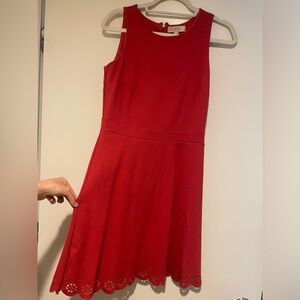 LOFT A-line Red Dress with cut out detail at hem